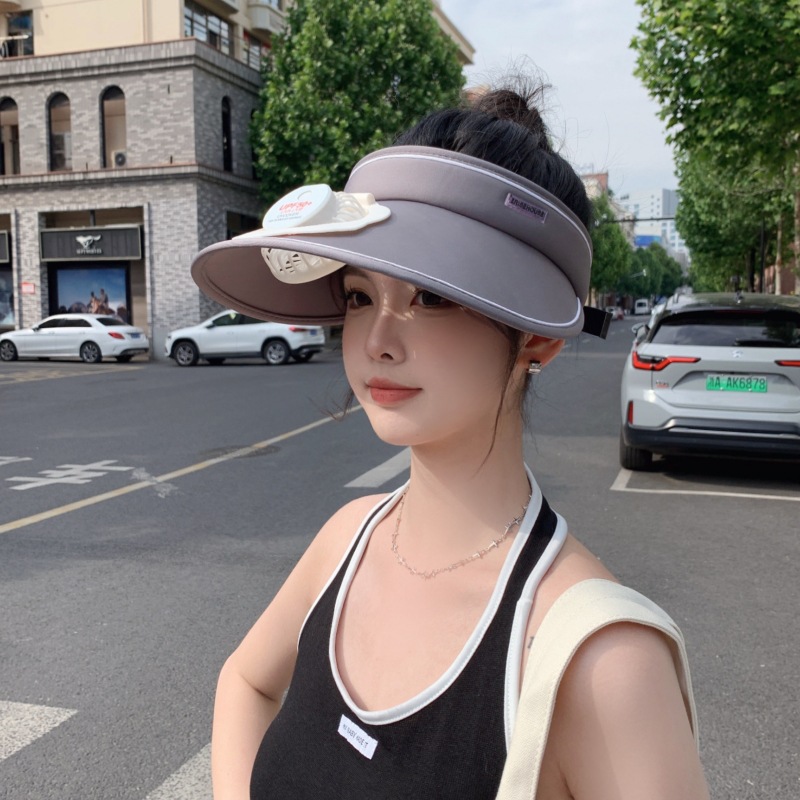 USB Rechargeable Fan Air Top Sun Protection Hat Female 2023 New UV-Proof Sunshade Big Brim Cycling without Blowing over