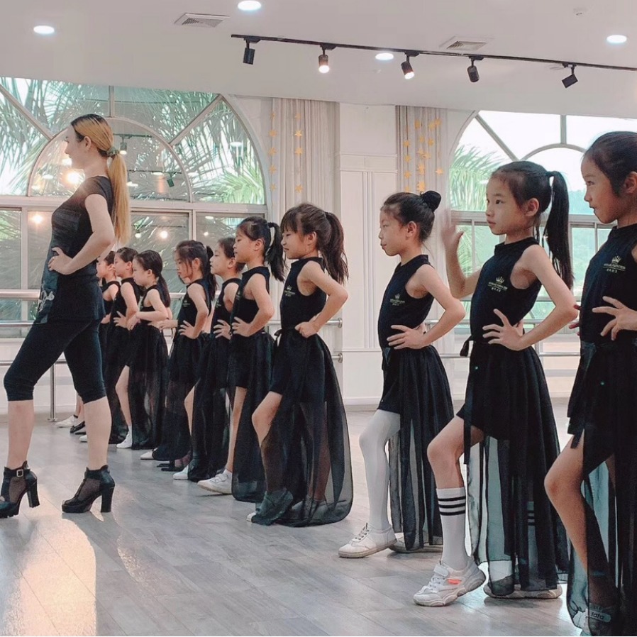 少儿形体礼仪服模特走秀训练服模特漏背练功服女童t台纱裙演出服