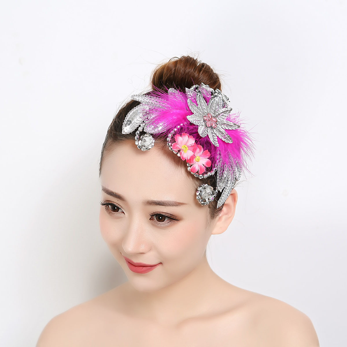 舞蹈头饰演出头饰羽毛头花亮片银色古典舞傣族舞民族舞广场舞表演