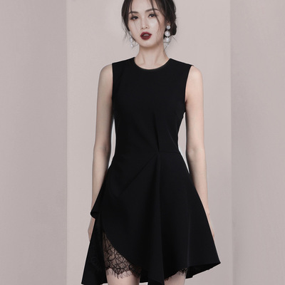 赫本小洋装年会聚会晚礼服女高端气质显瘦黑色小黑裙蕾丝连衣裙夏