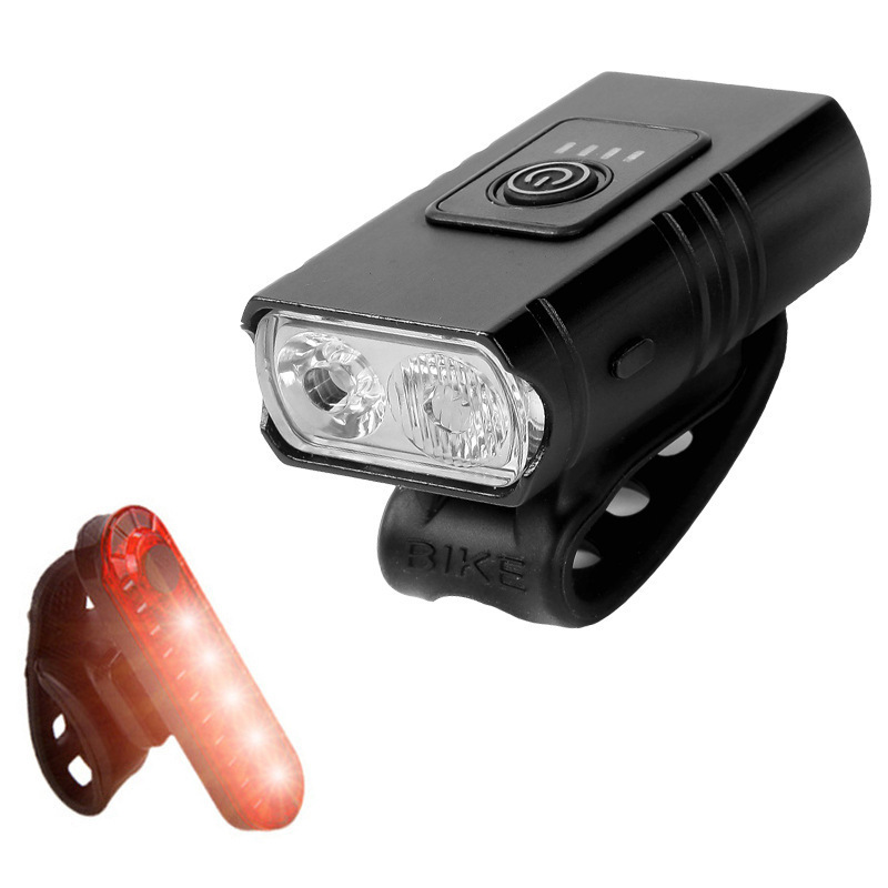 新款自行车前灯 USB充电强光防雨夜骑山地车手电筒 骑行装备配件