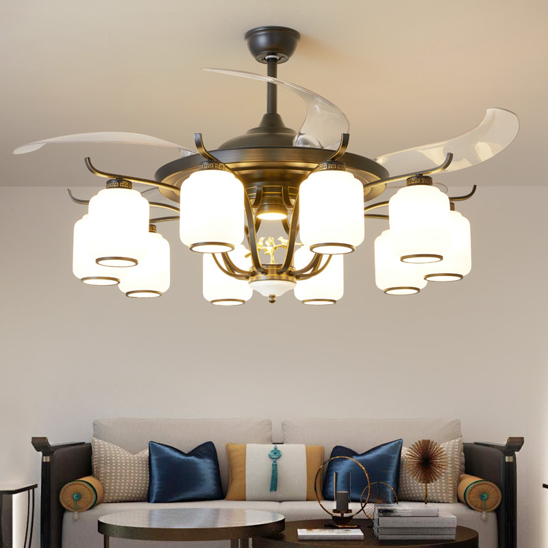 新中式隐形风扇灯客厅现代简约中国风禅意餐厅风扇吊灯卧室吊扇灯