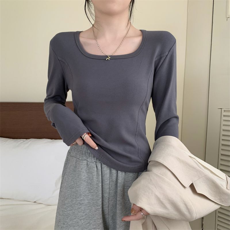 Irregular Long Sleeve Inner Wear T-shirt Women's Autumn and Winter New Slim Fit Slimming Niche Design Velvet Padded Bottoming Shirt Ins Fashion