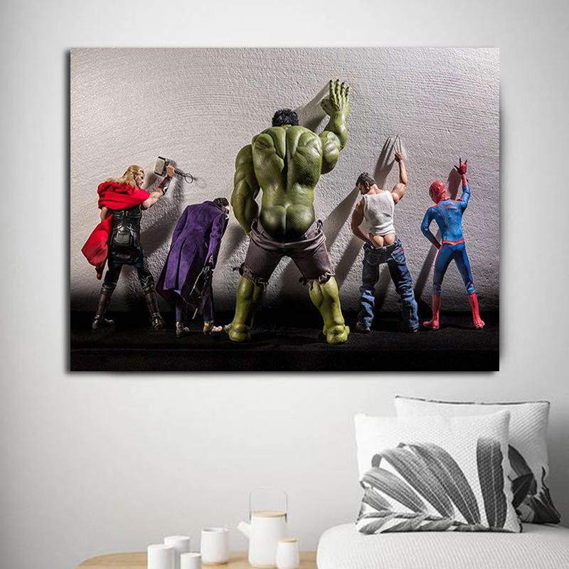 卫生间装饰画自定义画面跨境漫威绿巨人搞怪尿尿墙画帆布画画芯