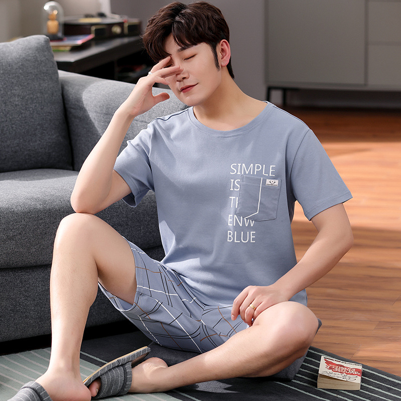 Pajamas Men's Summer Short Sleeve Shorts Thin Men's Cotton Summer Loose plus Size Homewear Suit Can Be Worn outside