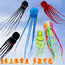3d立体潍坊8米彩色软体筒子章鱼风筝格子布好带octopus kite厂家