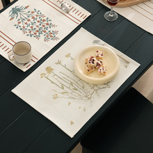棉线编织餐桌垫加厚桌面隔垫布艺简约水彩印花美式风格西餐垫批发