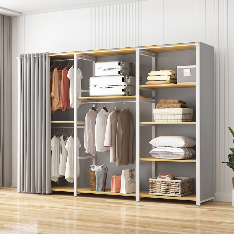 衣柜家用卧室宿舍出租房全钢架加厚简易衣柜收纳衣橱开放式衣帽间