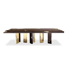 餐桌现代简约轻奢高端不锈钢悬浮长方形木质长桌创意餐台家具软装