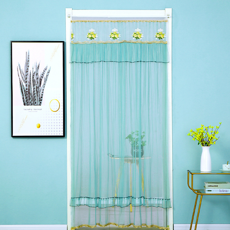 Double-Layer Double-Yarn Double-Open Door Curtain Mosquito-Proof Curtain Curtain Mesh Curtains Bedroom Door Curtain Lace Embroidery Door Curtain