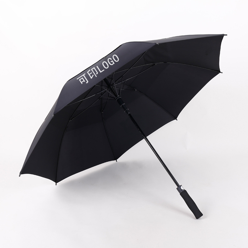 plus-Sized Full Fiber Fake Double-Layer Wind-Resistant Business Long Handle Umbrella Breathable Men's Golf Advertising Umbrella Printed Logo