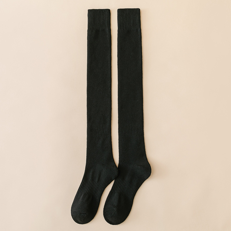 Autumn and Winter New Terry Lengthened Overknee Calf Socks Thick Warm Jk Solid Color Hold-Ups Terry Knee Pad Japanese Style