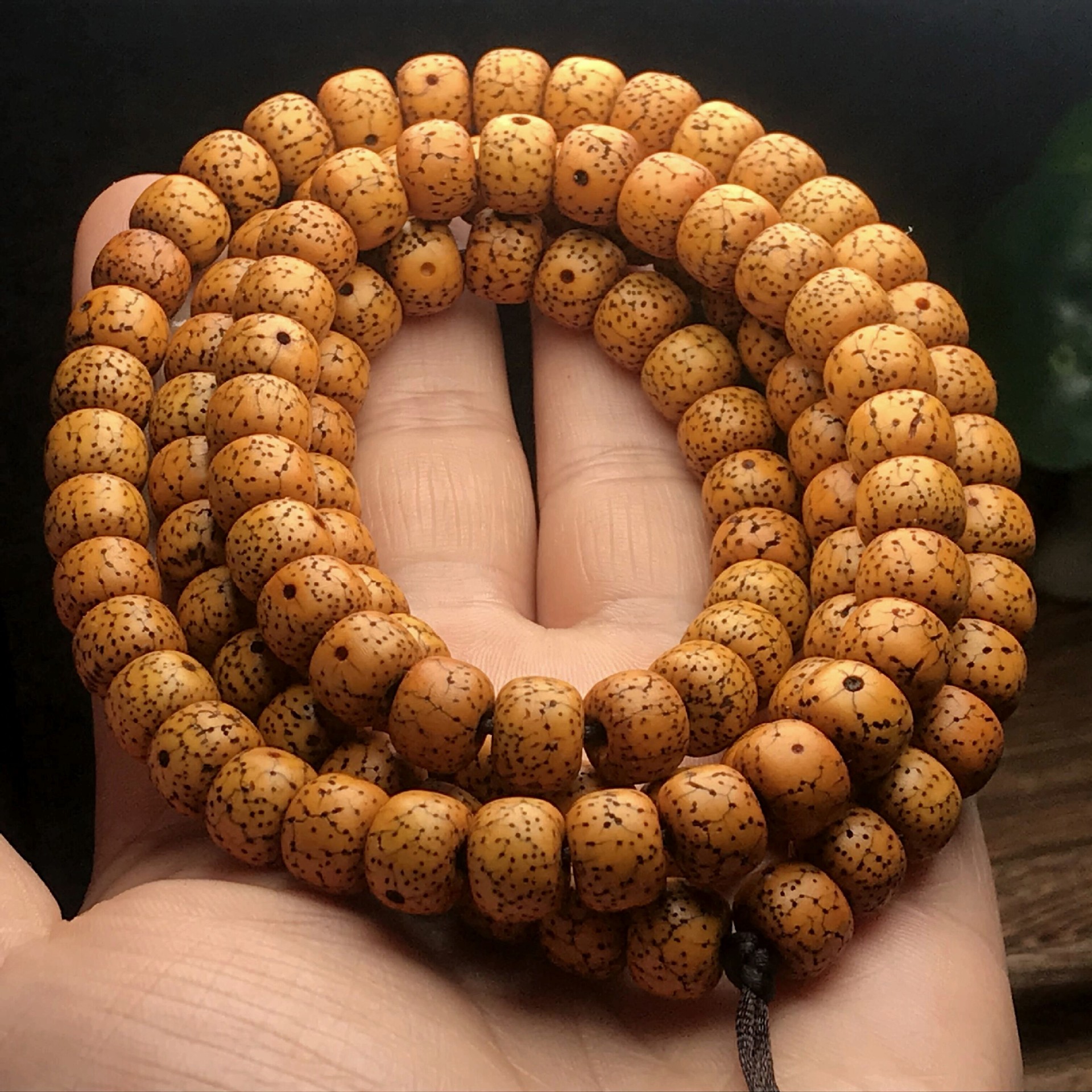 海南星月菩提子做旧黄金籽开片星月菩提108颗念珠佛珠挂饰