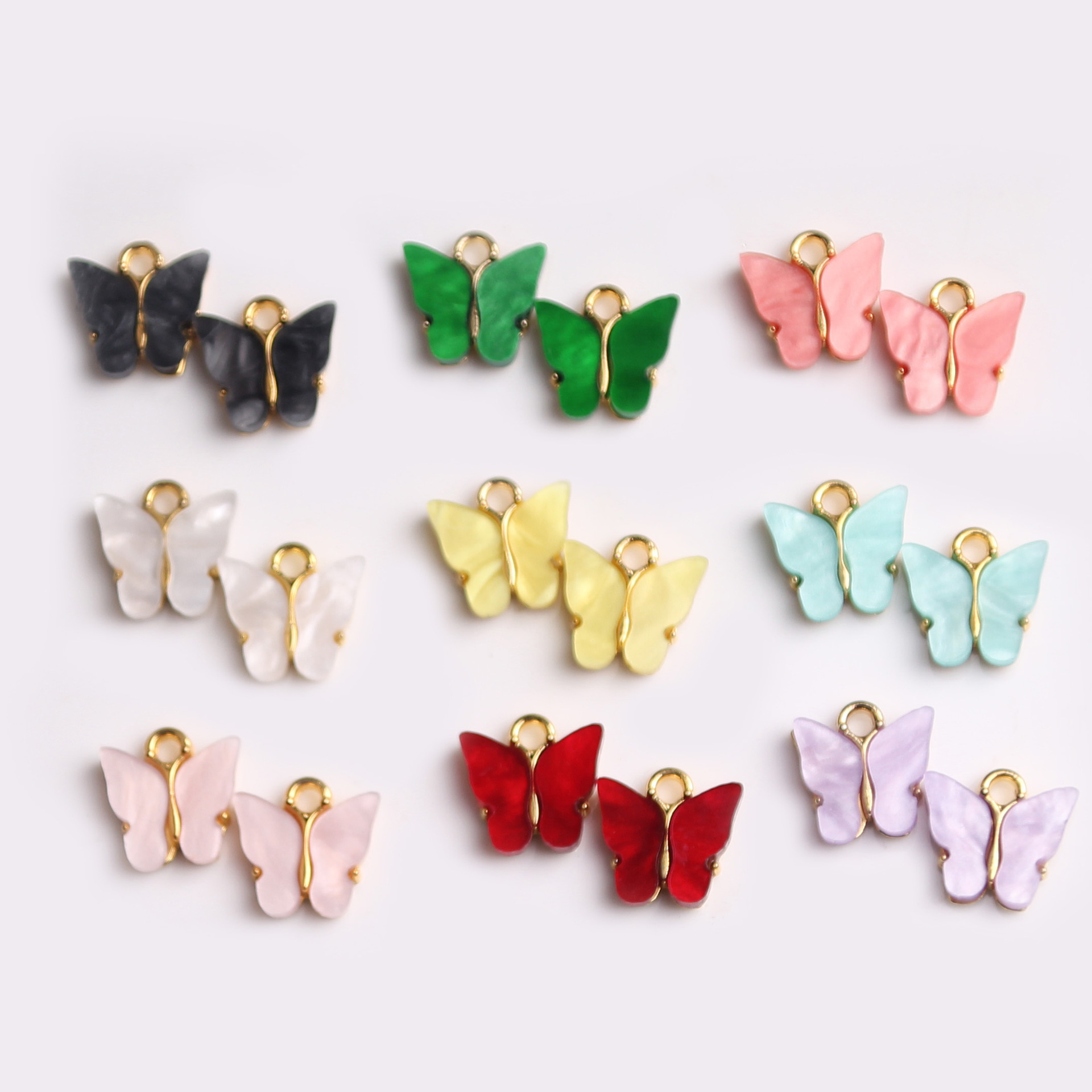 Cross-Border Alloy Acrylic Color Butterfly Small Pendant Diy Jewelry Accessories Material Necklace Earrings Material Pendant