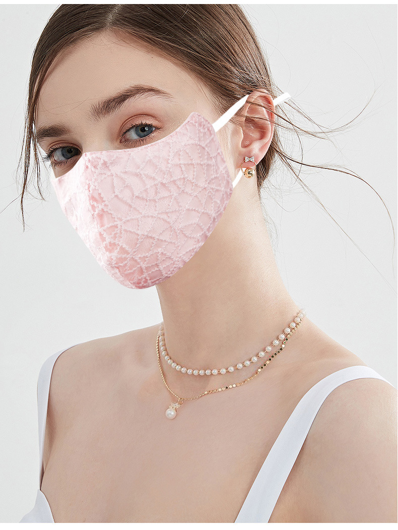 护眼角立体口罩夏季透气水洗亚马逊欧根纱刺绣蕾丝棉布薄口罩防晒