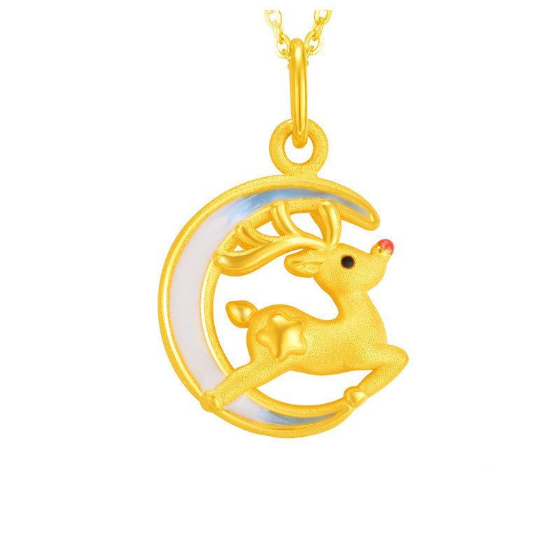 厂家直销黄金鹿吊坠一鹿有你金鹿项链女3d硬金挂坠小鹿金坠子