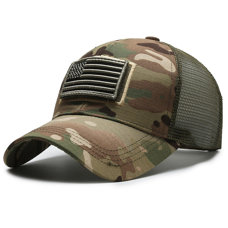 American Flag Camouflage Stickers Embroidered Baseball Cap Mesh Cap Men's Outdoor Velcro Peaked Cap Exclusive for Cross-Border