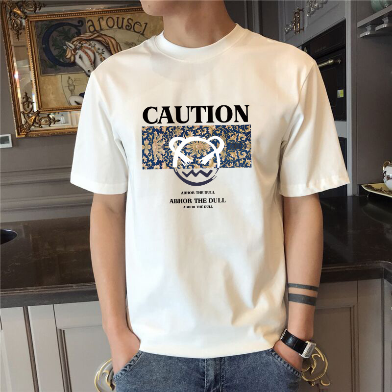 Men's All-Cotton Short-Sleeved T-shirt Summer Pure Cotton Pure Color Youth Stylish Loose round Neck Pullover Leisure All-Matching Base