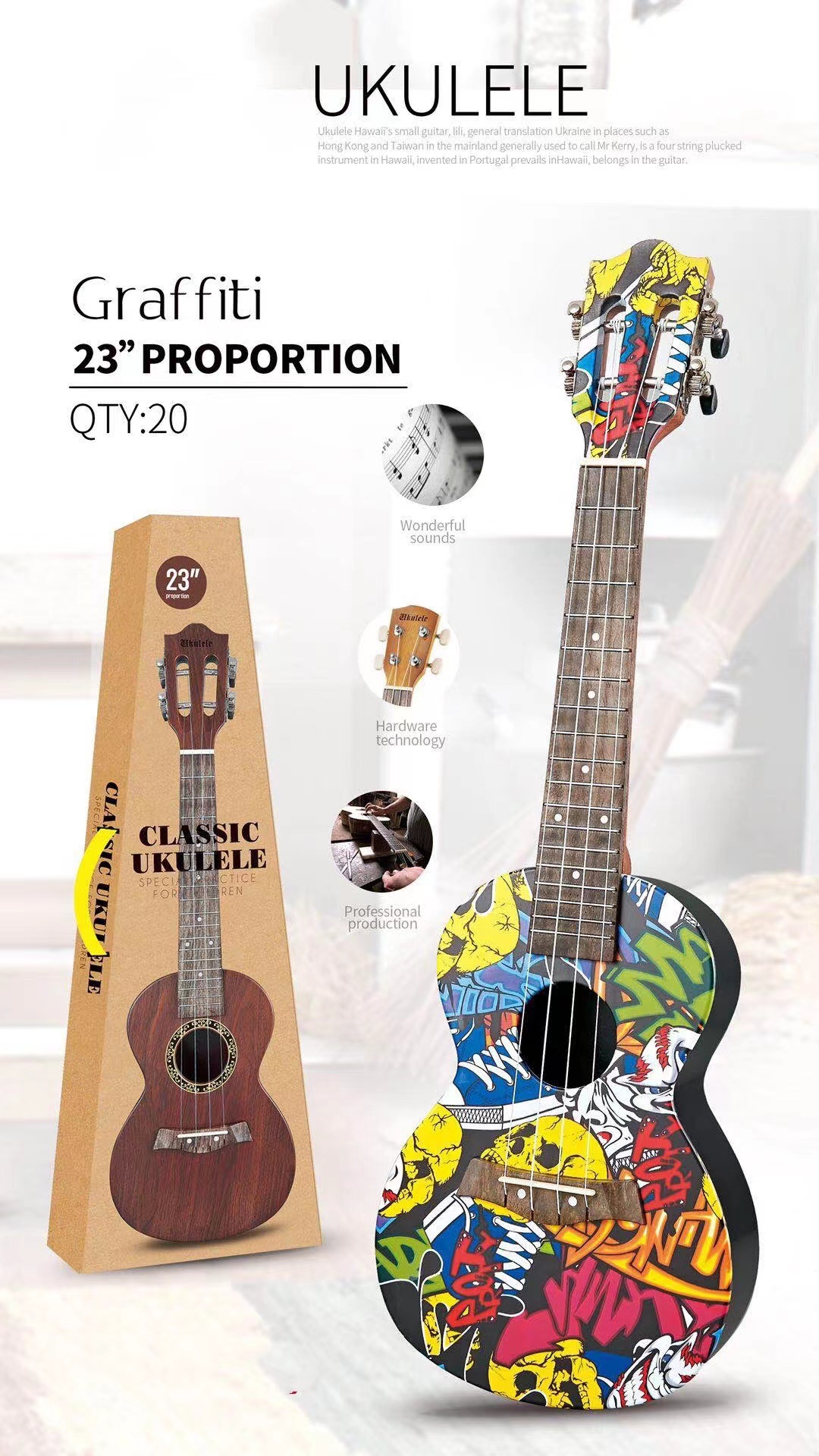 Factory Wholesale Guitar Ukulele Ukulele 21-Inch 23-Inch Guitar Ukulele Musical Instrument Toys Wholesale