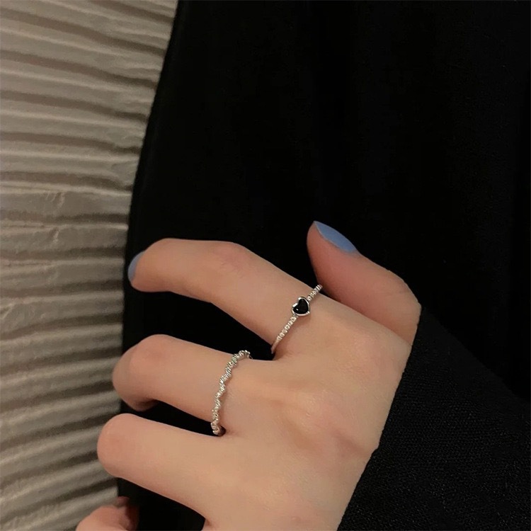 Black Love Oil Dripping Ring for Women Ins Special-Interest Design Cold Style Light Luxury Index Finger Ring Sweet Cool Ring