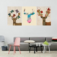 3690北欧麋鹿北欧装饰画卡通麋鹿挂画海报壁纸自粘客厅背景墙海报