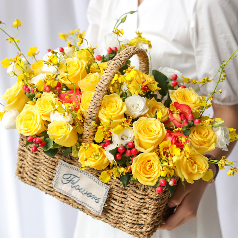 元旦节向日葵玫瑰苹果手提花篮鲜花速递同城郑州太原洛阳花店配送