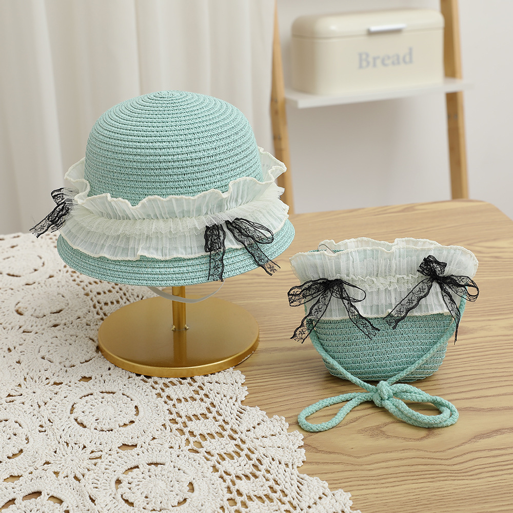 Lace Pearl Female Summer Sun Protection Princess Beach Hat Big Flower Sun Hat Little Girls' Straw Hat Sun Hat Baby Fisherman Hat