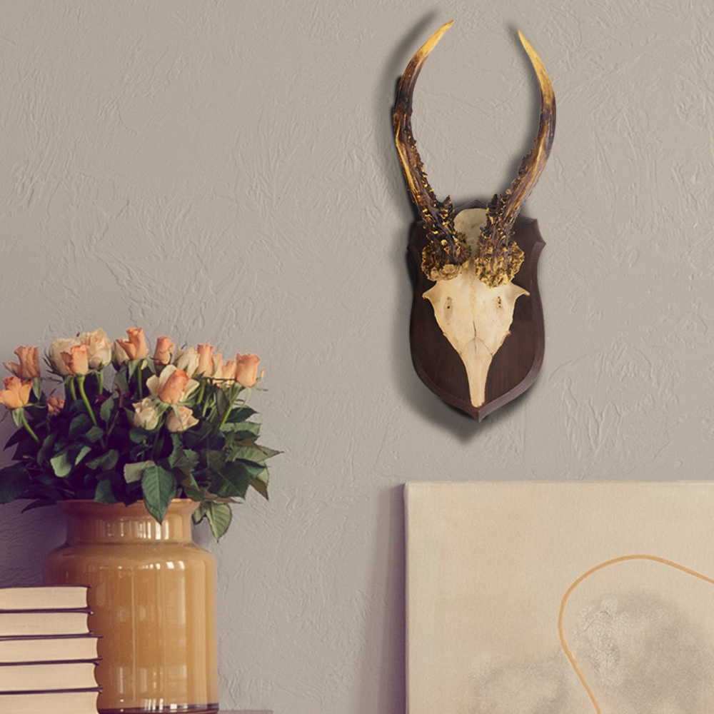 亚马逊 个性羊角墙上装饰挂件 欧式风格居家艺术装饰树脂工艺品