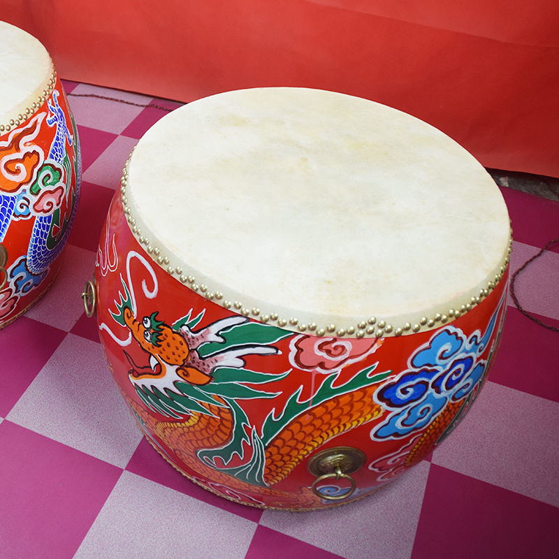 精选牛皮大鼓16 18 20寸1.2 1.5米战鼓中国红龙鼓彩绘鼓演出大鼓