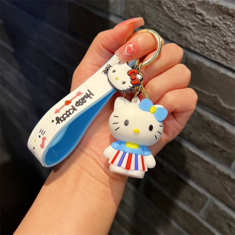 Creative Cartoon KT Keychain Cute National Style KT Bow Kitty Key Chain Men and Women Handbag Pendant Wholesale