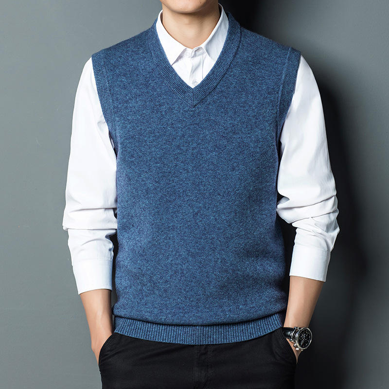 春秋新款v领毛衣背心马夹男 韩版时尚男士羊毛无袖坎肩针织衫批发