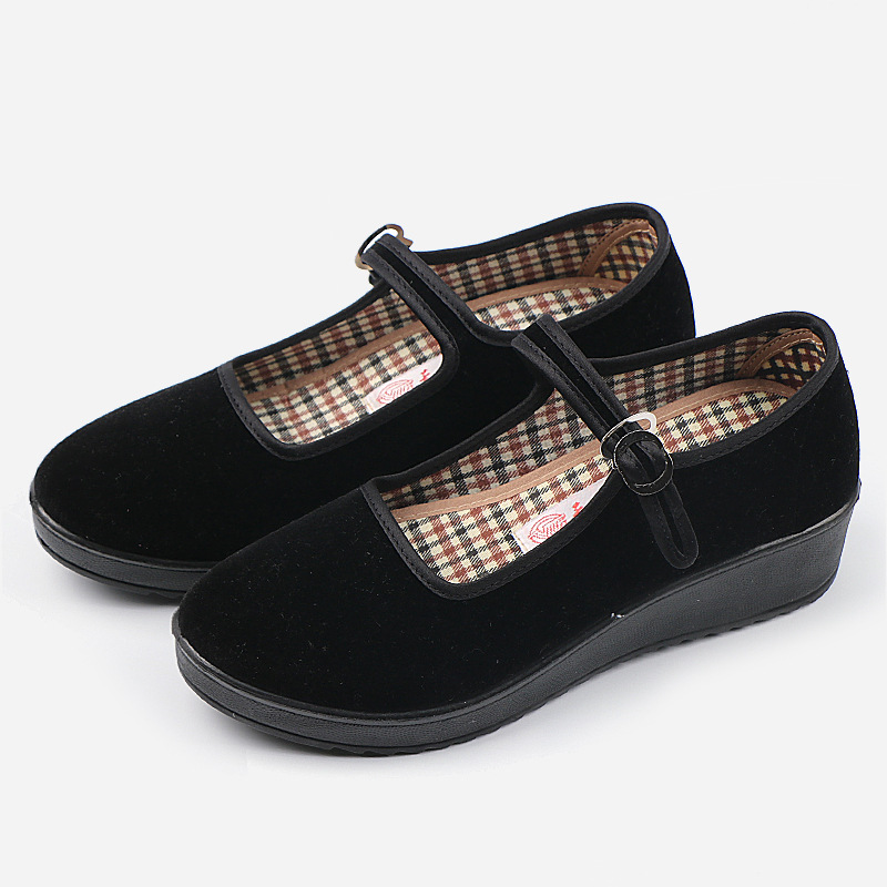 厚底/老北京黑色布鞋女休闲鞋平绒一带广场跳舞鞋酒店工作礼仪鞋