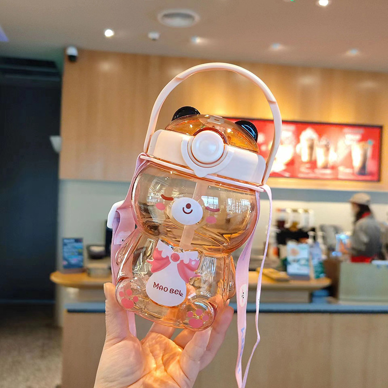 Y96 High-Looking Transparent Bear Straw Cup Children Portable Plastic Water Cup Creative Cute Cartoon Drop-Resistant Kettle