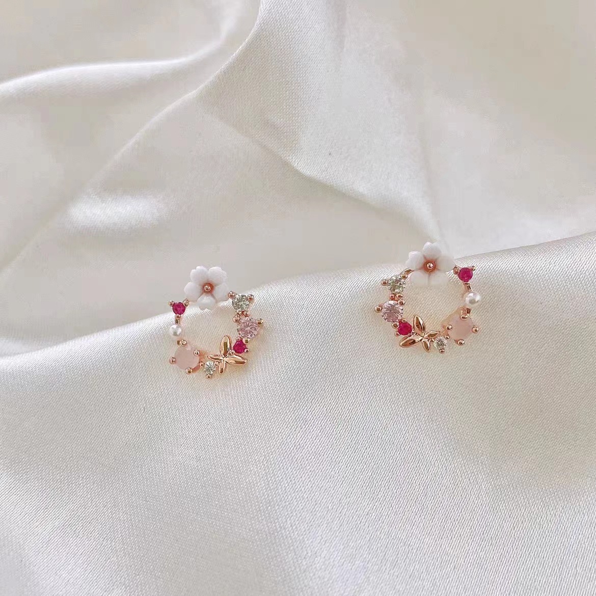 Earrings Sterling Silver Women's Elegant Korean Simple Personalized All-Match Flower Earrings Indie Ear Jewelry Anti-Allergy Niche