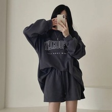 批发夏100%含棉两件套装女韩版休闲运动服长袖短裤女装潮牌批发两