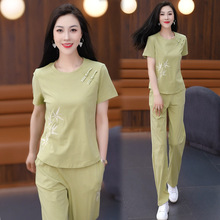 新中式国风盘扣短袖套装女夏2024新款休闲减龄显瘦时尚穿搭一整套