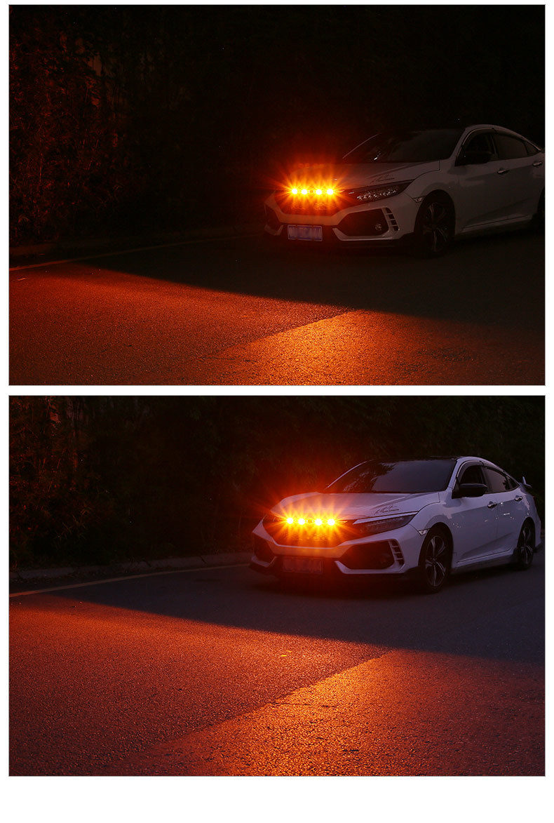 新款汽车格栅中网小黄灯装饰前脸无损改装防水警示通用led日行灯