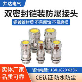井冠铠装双密封防爆接头铜镀镍G/NPT有防爆证双压紧隔爆电缆格兰