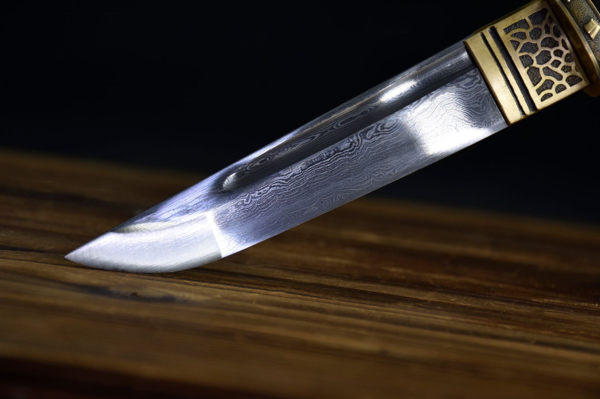 龙泉市刀剑花纹钢手工锻打短唐横刀一体影视短刀防身冷兵器未开刃