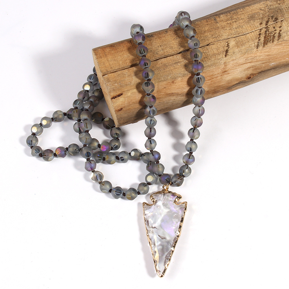 跨境热卖波西米亚风六面水晶玻璃项链多色玻璃箭头吊坠项链毛衣链