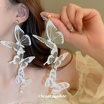 银针超仙公主风蝴蝶流苏耳环甜美气质耳钉耳坠少女欧美夸张耳饰女