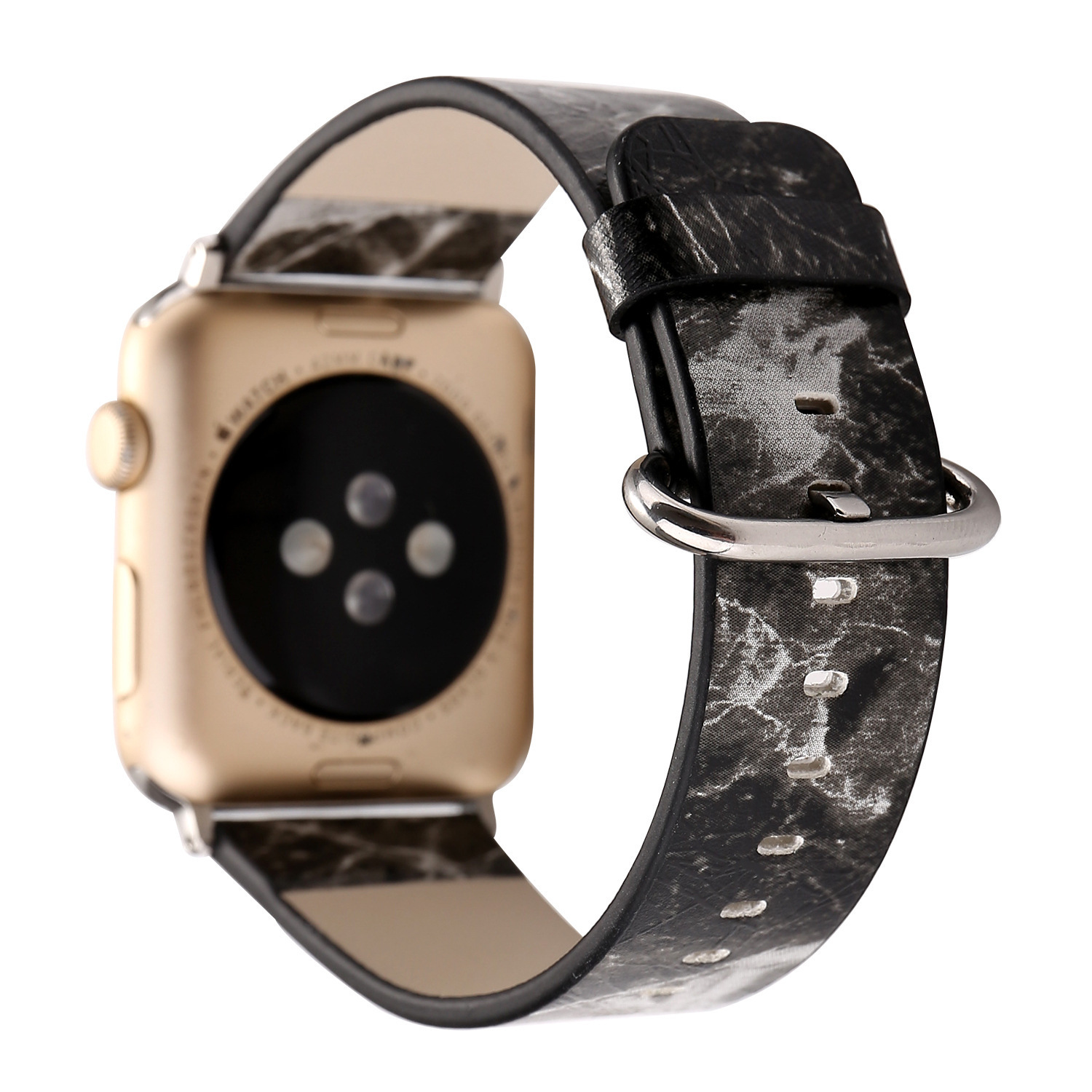 适用苹果手表apple watch6/se真皮表带54321大理石纹个性创意腕带