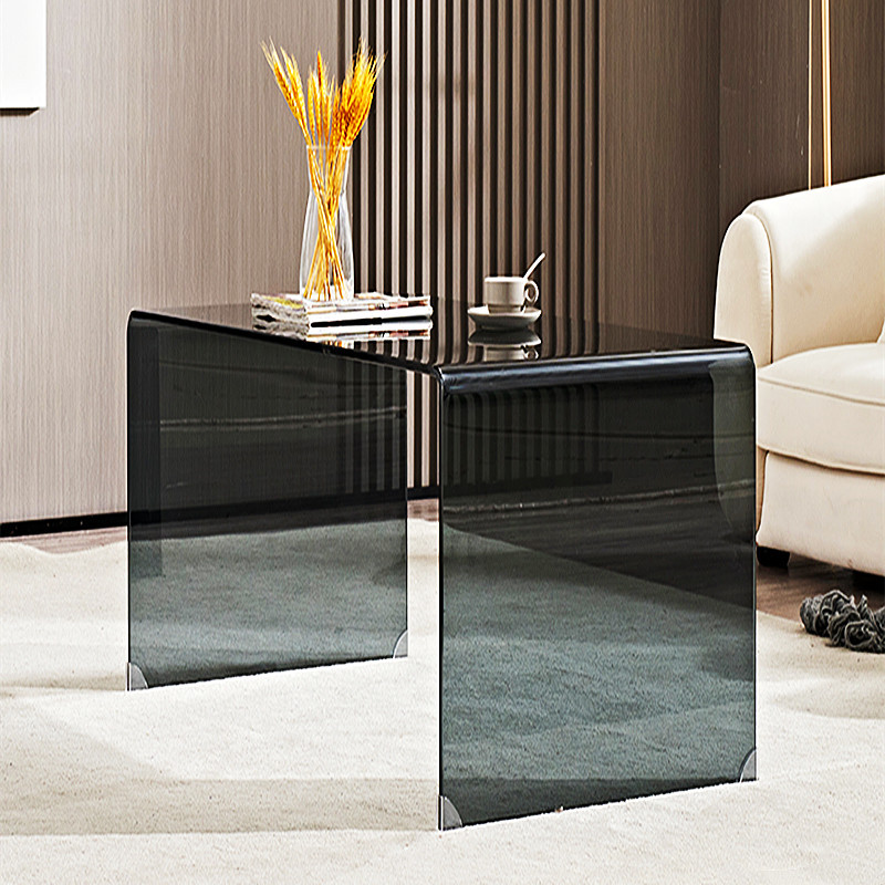 厂家批发黑色玻璃茶几电视柜热弯书房书桌茶桌一体玻璃单个圆茶几