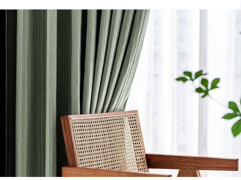 小红书爆款皱布日系抹茶亚麻窗帘压皱定型现代简约全遮光成品窗帘