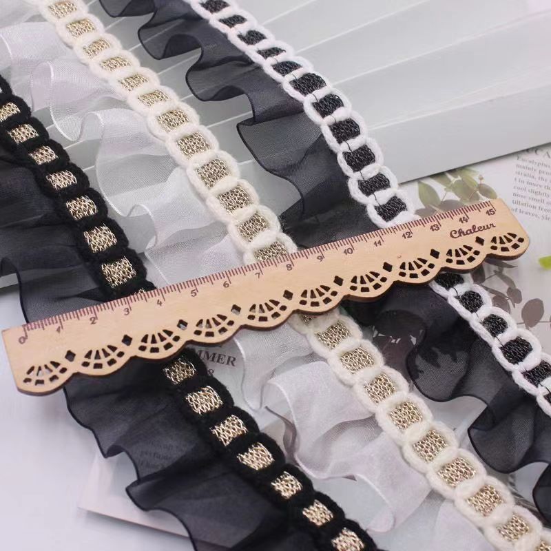 3cm Wide Classic Style Yarn Strip Beige Pleated Lace Accessories Cuff Collar Doll Clothes Lolita Style Decoration