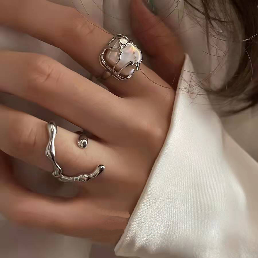 Ring Women's Non-Fading Retro Moonstone Spanish Open Special-Interest Design High-Grade Cold Style Pearl Ring