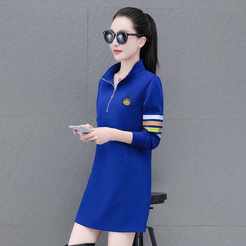 js 半拉链款连衣裙女长袖2024秋季新款时髦休闲运动风裙子-阿里巴巴