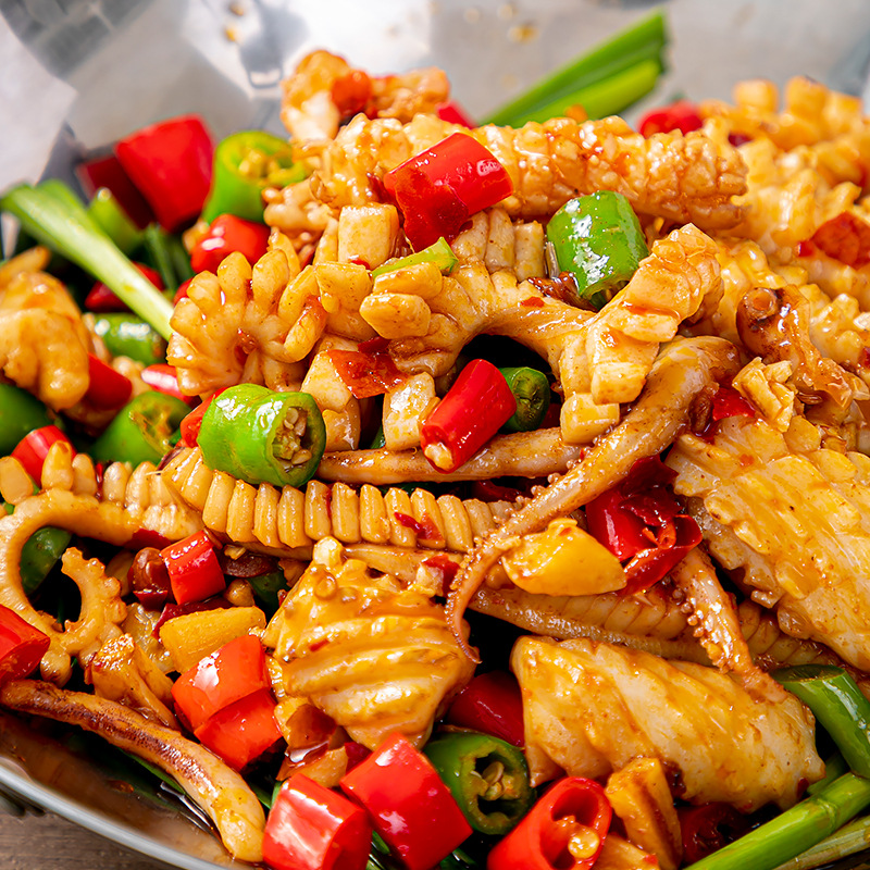 脆口吉祥三宝450g酒店宴席铁板鱿鱼须干锅私房半成品食材预制菜