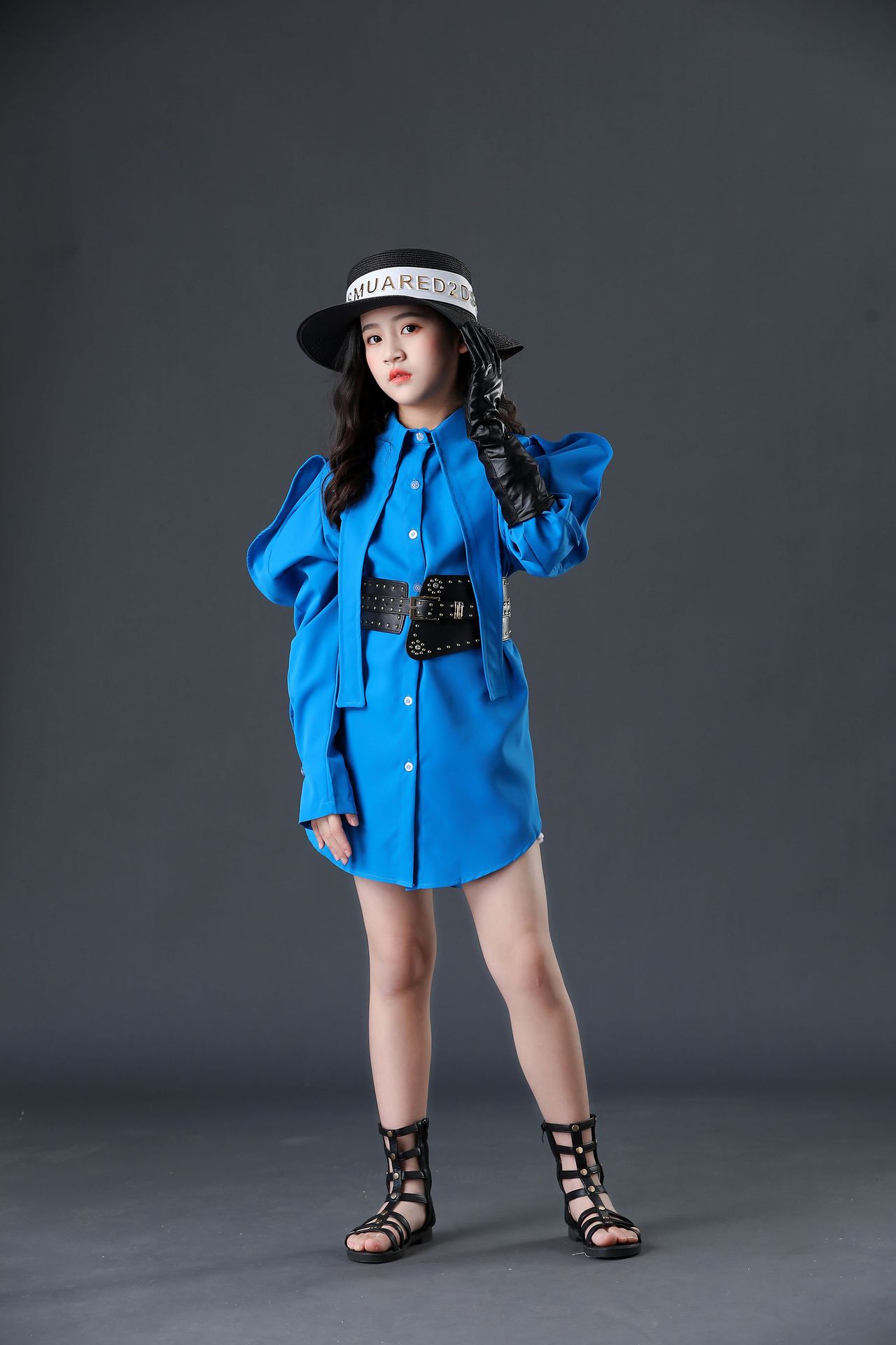 女童机车走秀潮服摇滚风时尚个性模特比赛潮服儿童车模走秀机车服