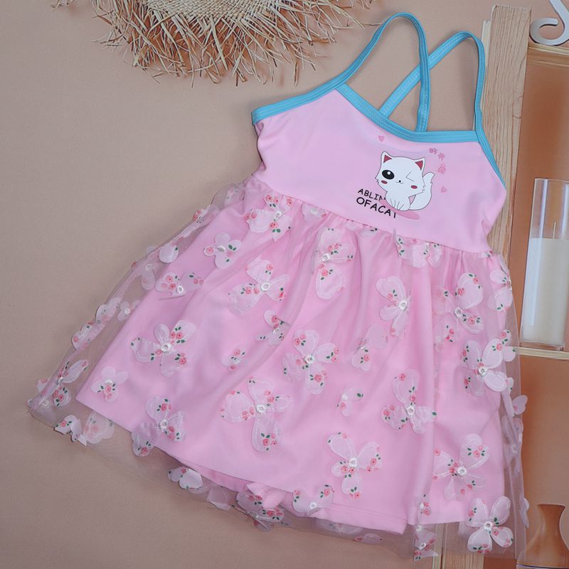 韩版新款儿童泳衣女孩中小童蕾丝裙式吊带宝宝连体游泳衣泳装批发